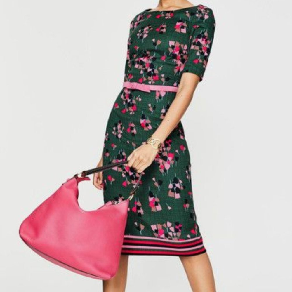 Boden Green and Pink Patterned Dress EUC
